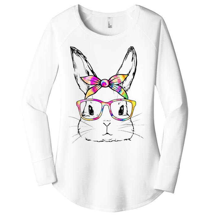 Dy Cute Bunny Face Tie Dye Glasses Easter Day Women's Perfect Tri Tunic Long Sleeve Shirt