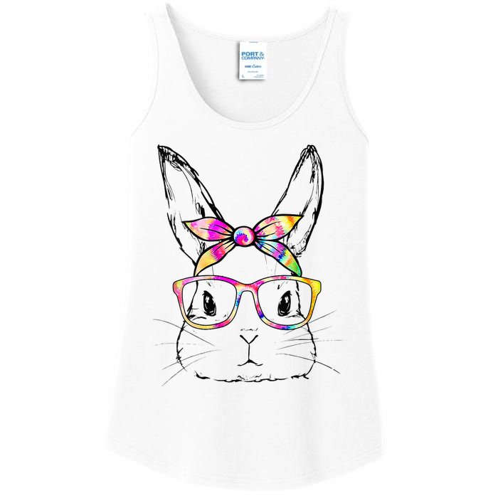 Dy Cute Bunny Face Tie Dye Glasses Easter Day Ladies Essential Tank