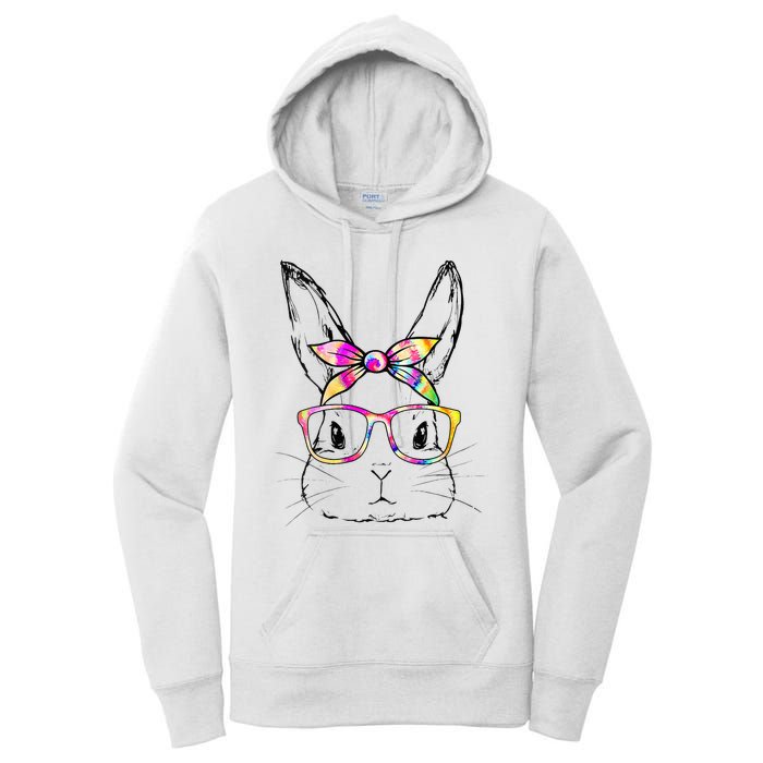 Dy Cute Bunny Face Tie Dye Glasses Easter Day Women's Pullover Hoodie