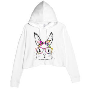 Dy Cute Bunny Face Tie Dye Glasses Easter Day Crop Fleece Hoodie