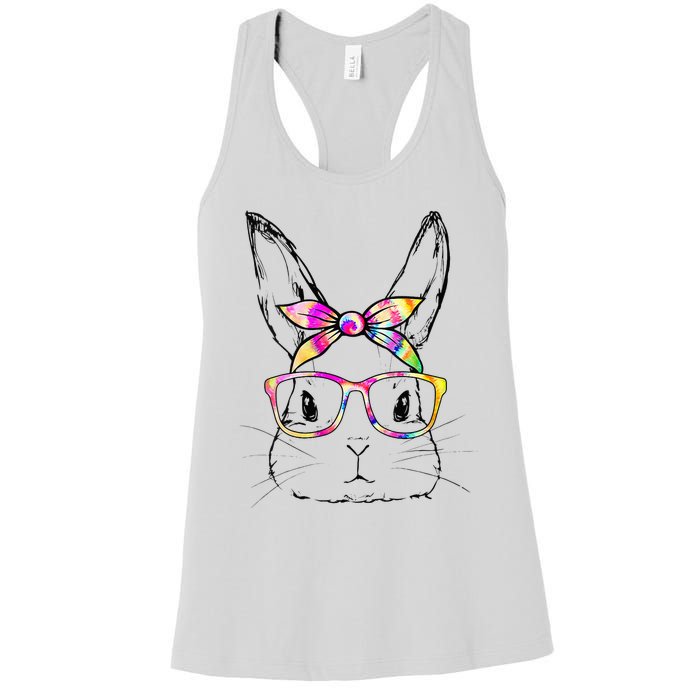 Dy Cute Bunny Face Tie Dye Glasses Easter Day Women's Racerback Tank