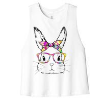 Dy Cute Bunny Face Tie Dye Glasses Easter Day Women's Racerback Cropped Tank