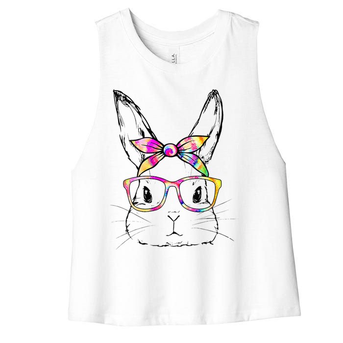 Dy Cute Bunny Face Tie Dye Glasses Easter Day Women's Racerback Cropped Tank