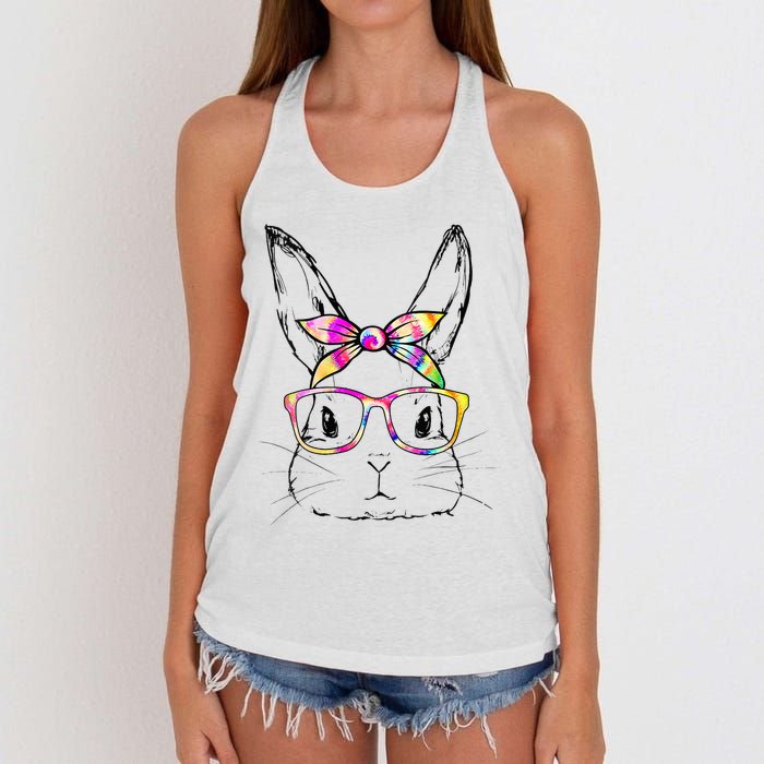 Dy Cute Bunny Face Tie Dye Glasses Easter Day Women's Knotted Racerback Tank