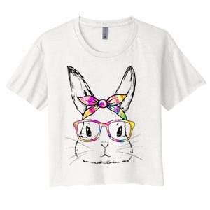 Dy Cute Bunny Face Tie Dye Glasses Easter Day Women's Crop Top Tee