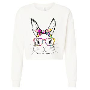 Dy Cute Bunny Face Tie Dye Glasses Easter Day Cropped Pullover Crew