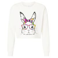 Dy Cute Bunny Face Tie Dye Glasses Easter Day Cropped Pullover Crew