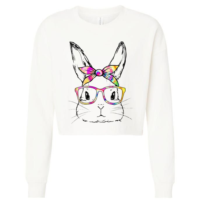 Dy Cute Bunny Face Tie Dye Glasses Easter Day Cropped Pullover Crew