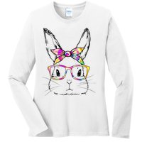 Dy Cute Bunny Face Tie Dye Glasses Easter Day Ladies Long Sleeve Shirt