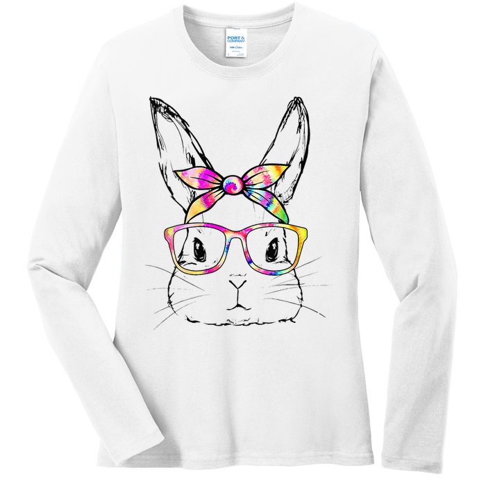 Dy Cute Bunny Face Tie Dye Glasses Easter Day Ladies Long Sleeve Shirt