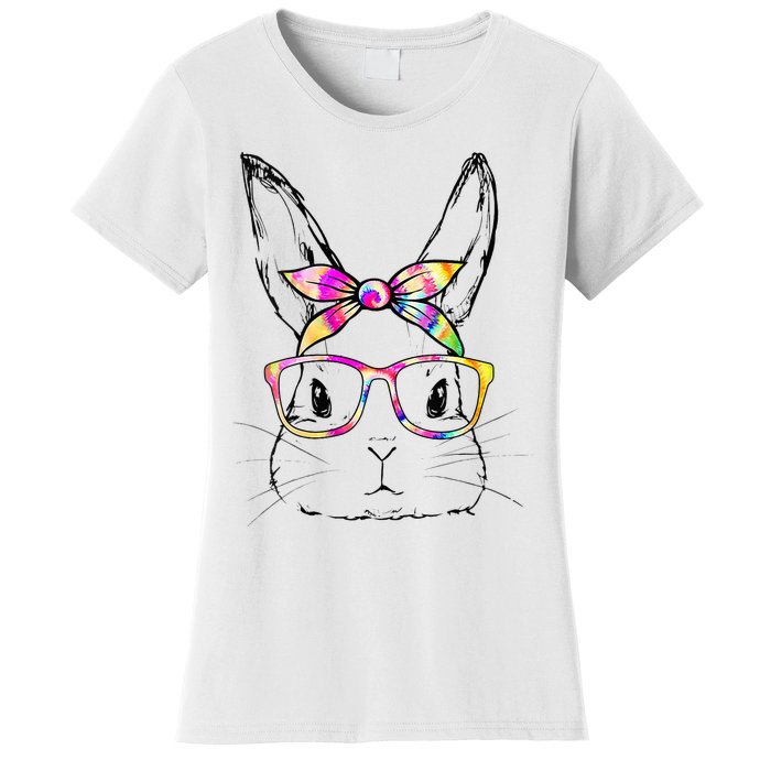 Dy Cute Bunny Face Tie Dye Glasses Easter Day Women's T-Shirt