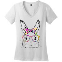 Dy Cute Bunny Face Tie Dye Glasses Easter Day Women's V-Neck T-Shirt