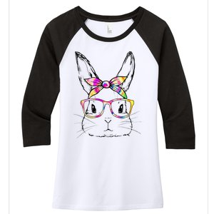 Dy Cute Bunny Face Tie Dye Glasses Easter Day Women's Tri-Blend 3/4-Sleeve Raglan Shirt