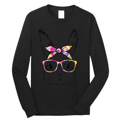 Dy Cute Bunny Face Tie Dye Glasses Easter Day Long Sleeve Shirt