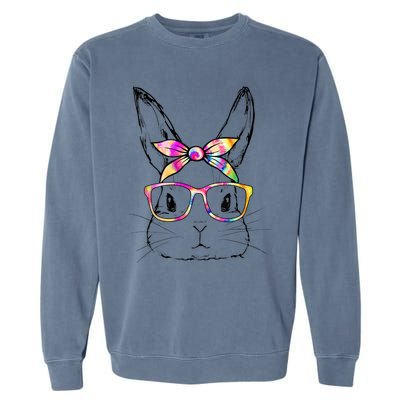 Dy Cute Bunny Face Tie Dye Glasses Easter Day Garment-Dyed Sweatshirt