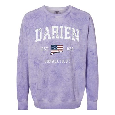 Darien Connecticut Ct Vintage American Flag Sports Design Colorblast Crewneck Sweatshirt