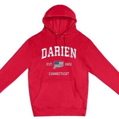 Darien Connecticut Ct Vintage American Flag Sports Design Premium Pullover Hoodie