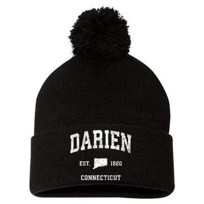 Darien Connecticut Ct Vintage Athletic Sports Pom Pom 12in Knit Beanie