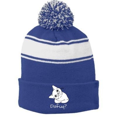 Dafuq Confused Cat Stripe Pom Pom Beanie