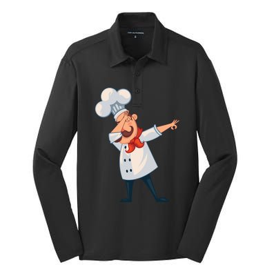 Dabbing Chef Comic Artwork For A Chef Gift Silk Touch Performance Long Sleeve Polo