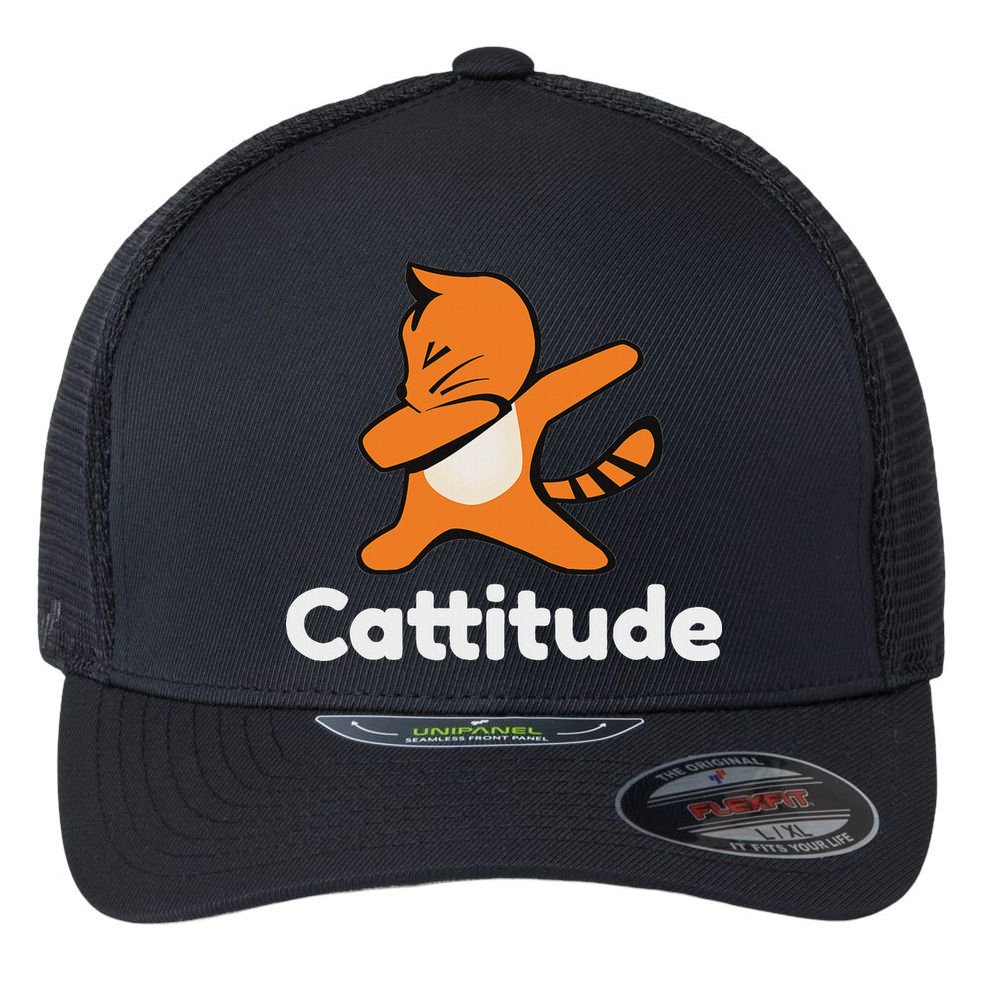 Dabbing Cat Cattitude Funny Attitude Dance Flexfit Unipanel Trucker Cap