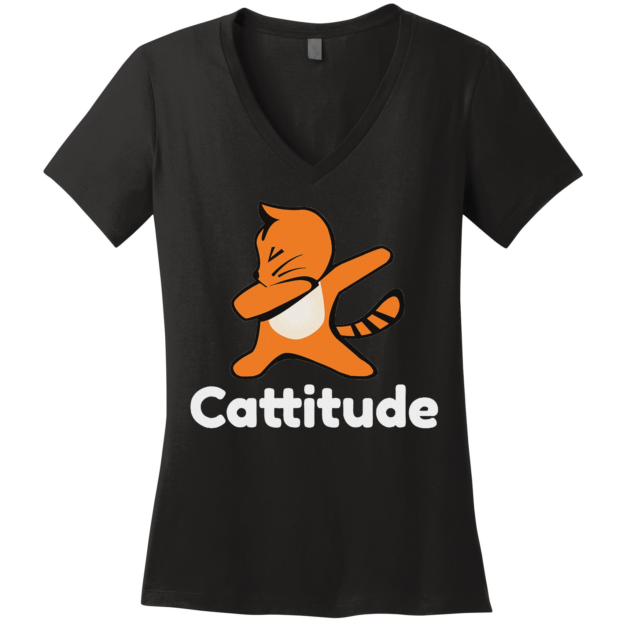 Dabbing Cat Cattitude Funny Attitude Dance Women's V-Neck T-Shirt