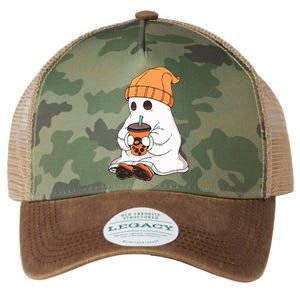 Drinking Coffee Cute Little Ghost Halloween Spooky Season Gift Legacy Tie Dye Trucker Hat