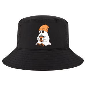 Drinking Coffee Cute Little Ghost Halloween Spooky Season Gift Cool Comfort Performance Bucket Hat