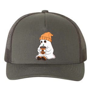 Drinking Coffee Cute Little Ghost Halloween Spooky Season Gift Yupoong Adult 5-Panel Trucker Hat