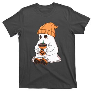 Drinking Coffee Cute Little Ghost Halloween Spooky Season Gift T-Shirt