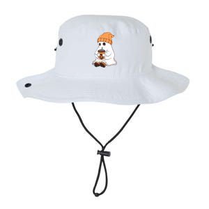 Drinking Coffee Cute Little Ghost Halloween Spooky Season Gift Legacy Cool Fit Booney Bucket Hat