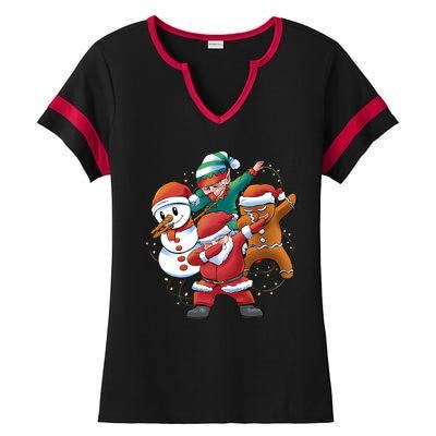 Dabbing Christmas Characters Holiday Ladies Halftime Notch Neck Tee