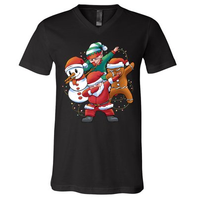 Dabbing Christmas Characters Holiday V-Neck T-Shirt