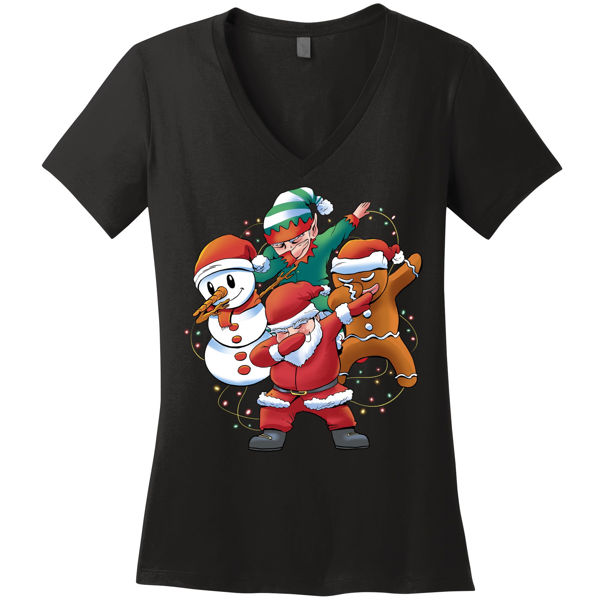 Dabbing Christmas Characters Holiday Women's V-Neck T-Shirt