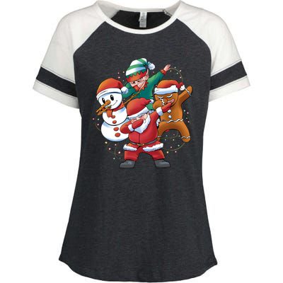 Dabbing Christmas Characters Holiday Enza Ladies Jersey Colorblock Tee