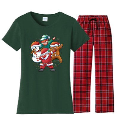 Dabbing Christmas Characters Holiday Women's Flannel Pajama Set