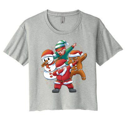 Dabbing Christmas Characters Holiday Women's Crop Top Tee