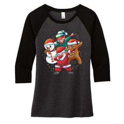 Dabbing Christmas Characters Holiday Women's Tri-Blend 3/4-Sleeve Raglan Shirt