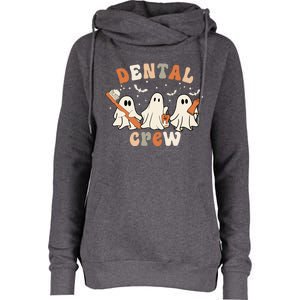 Dental Crew Cute Ghosts Boo Teeth Toothbrush Retro Halloween Gift Womens Funnel Neck Pullover Hood