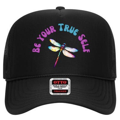 Dragonfly Cute Casual Watercolor Bright High Crown Mesh Back Trucker Hat