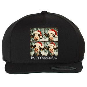 Dairy Christmas Cow Selfie Dairy Cow Wearing Santa Hat Wool Snapback Cap