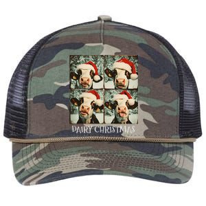 Dairy Christmas Cow Selfie Dairy Cow Wearing Santa Hat Retro Rope Trucker Hat Cap