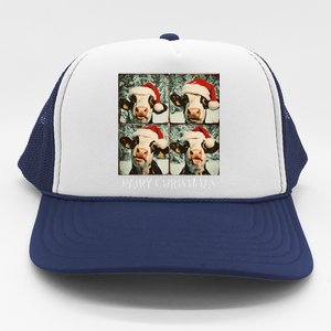 Dairy Christmas Cow Selfie Dairy Cow Wearing Santa Hat Trucker Hat