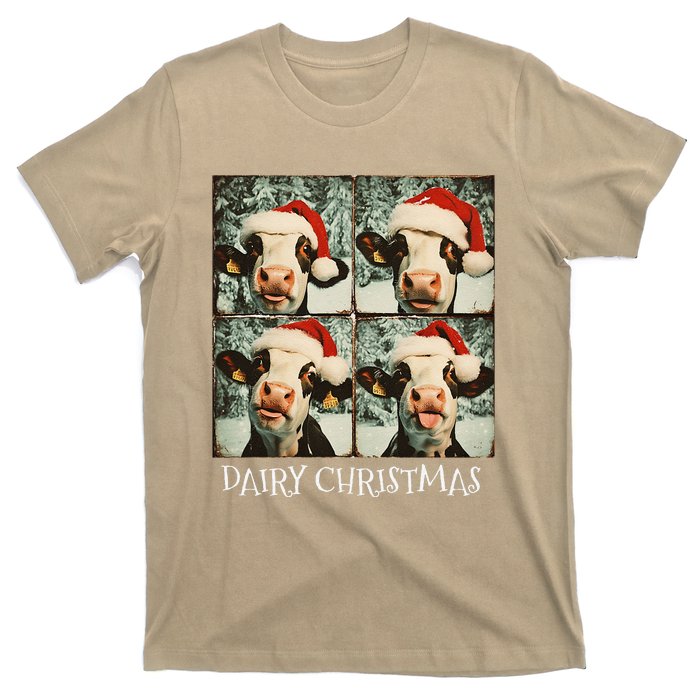 Dairy Christmas Cow Selfie Dairy Cow Wearing Santa Hat T-Shirt