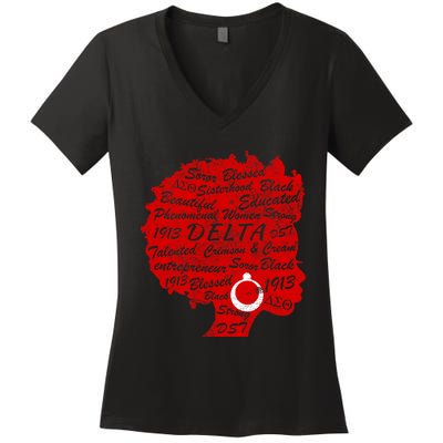 Delta Crimson & Cream Black Excellence 1913 Women's V-Neck T-Shirt