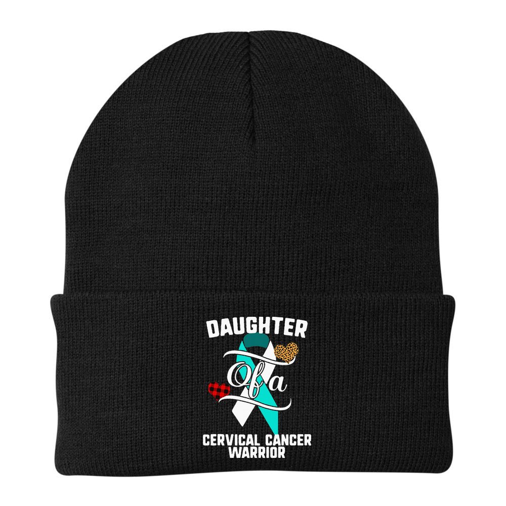 Daughter Cervical Cancer Awareness Leopard Buffalo Plaid Beanie