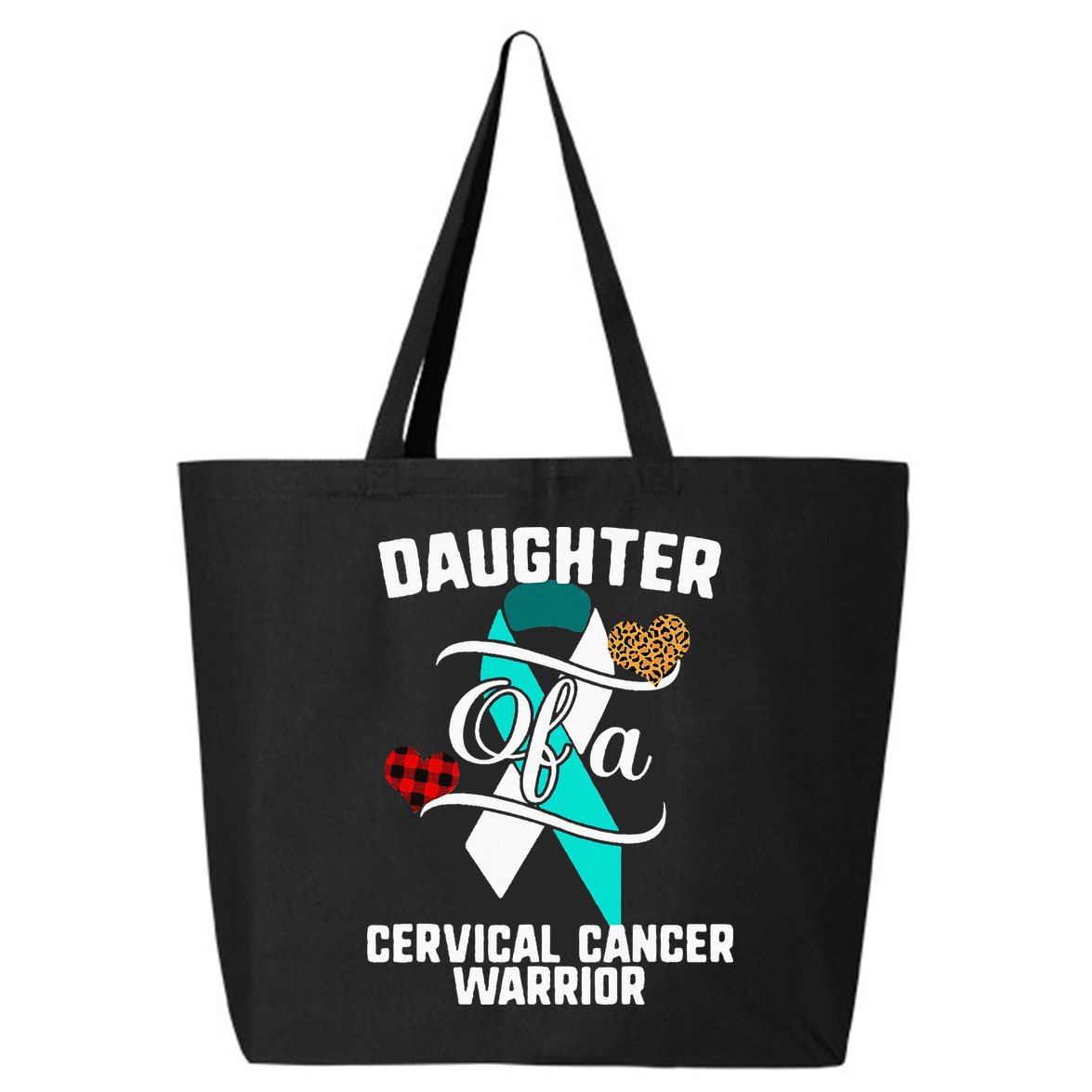 Daughter Cervical Cancer Awareness Leopard Buffalo Plaid 25L Jumbo Tote