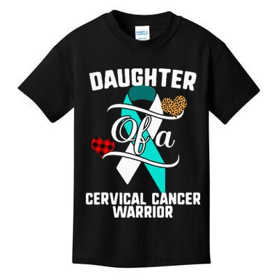 Daughter Cervical Cancer Awareness Leopard Buffalo Plaid Kids T-Shirt