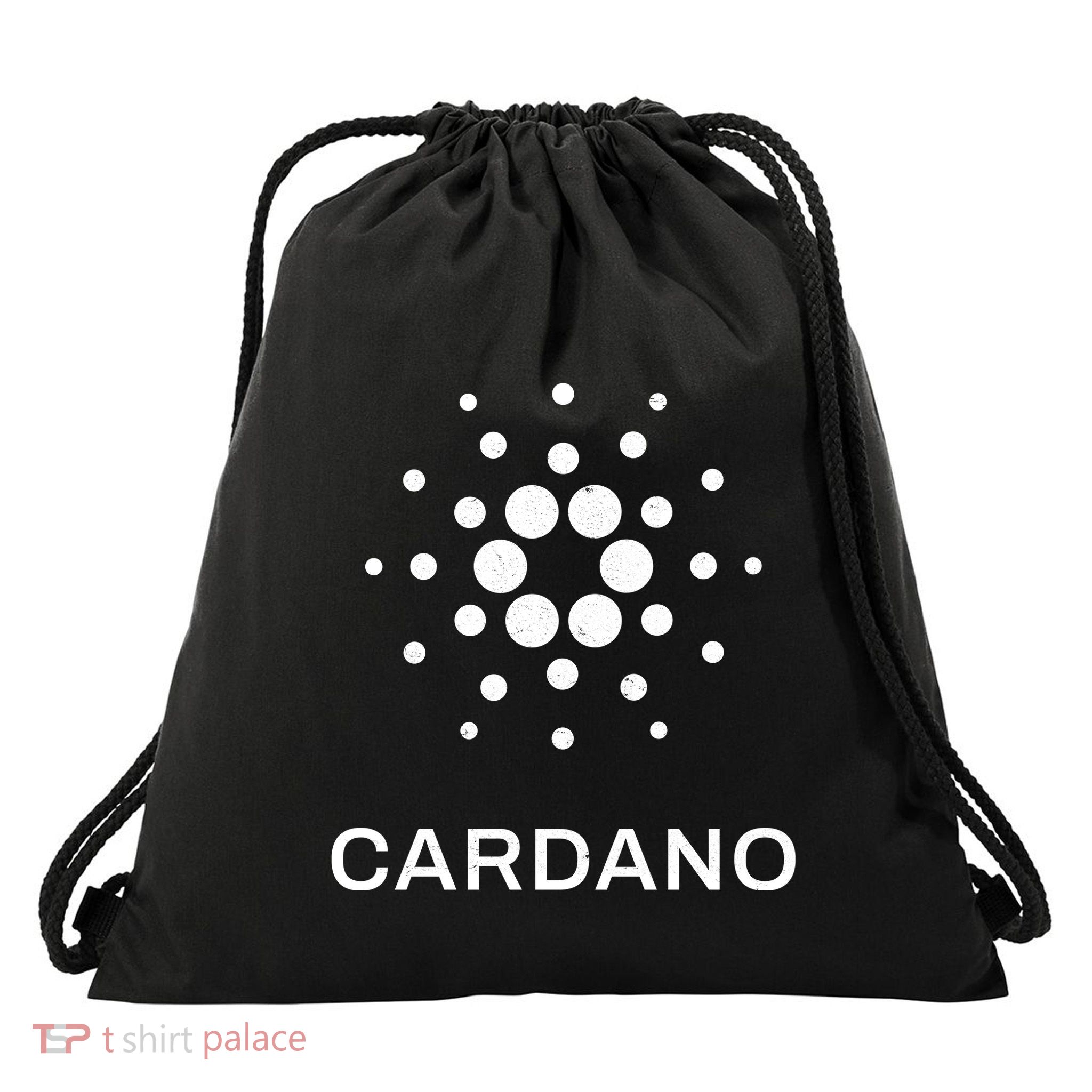 Distressed Cardano Cryptocurrency Logo Drawstring Bag