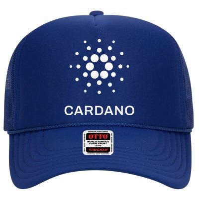 Distressed Cardano Cryptocurrency Logo High Crown Mesh Back Trucker Hat